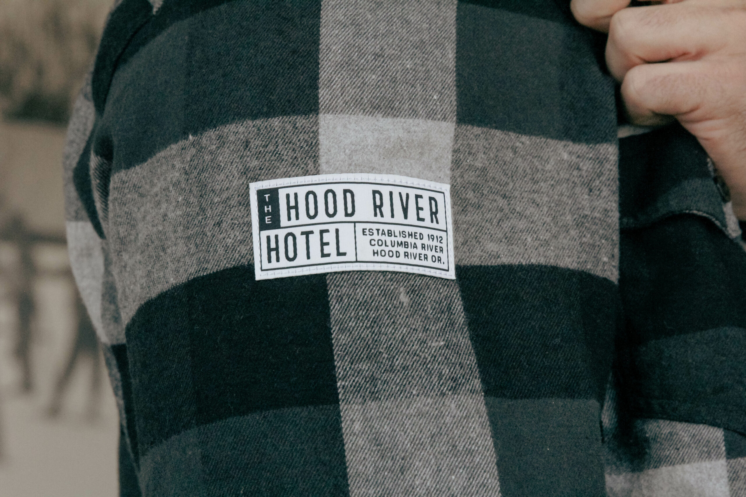 hood river hotel branded flannel shirt