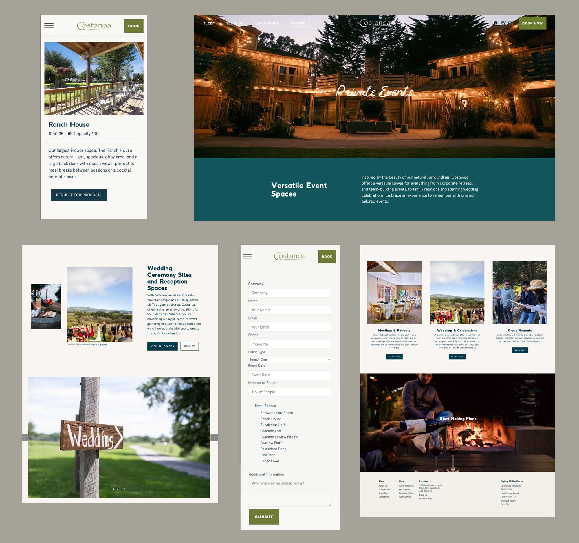 website mockup board for events at Costanoa