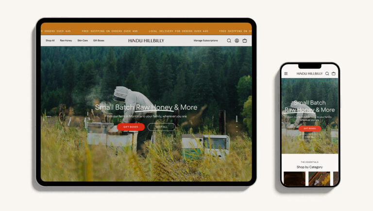 Hindu Hillbilly website home page on a laptop and iphone