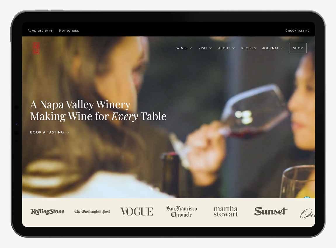 Web design home page video still for RD Winery