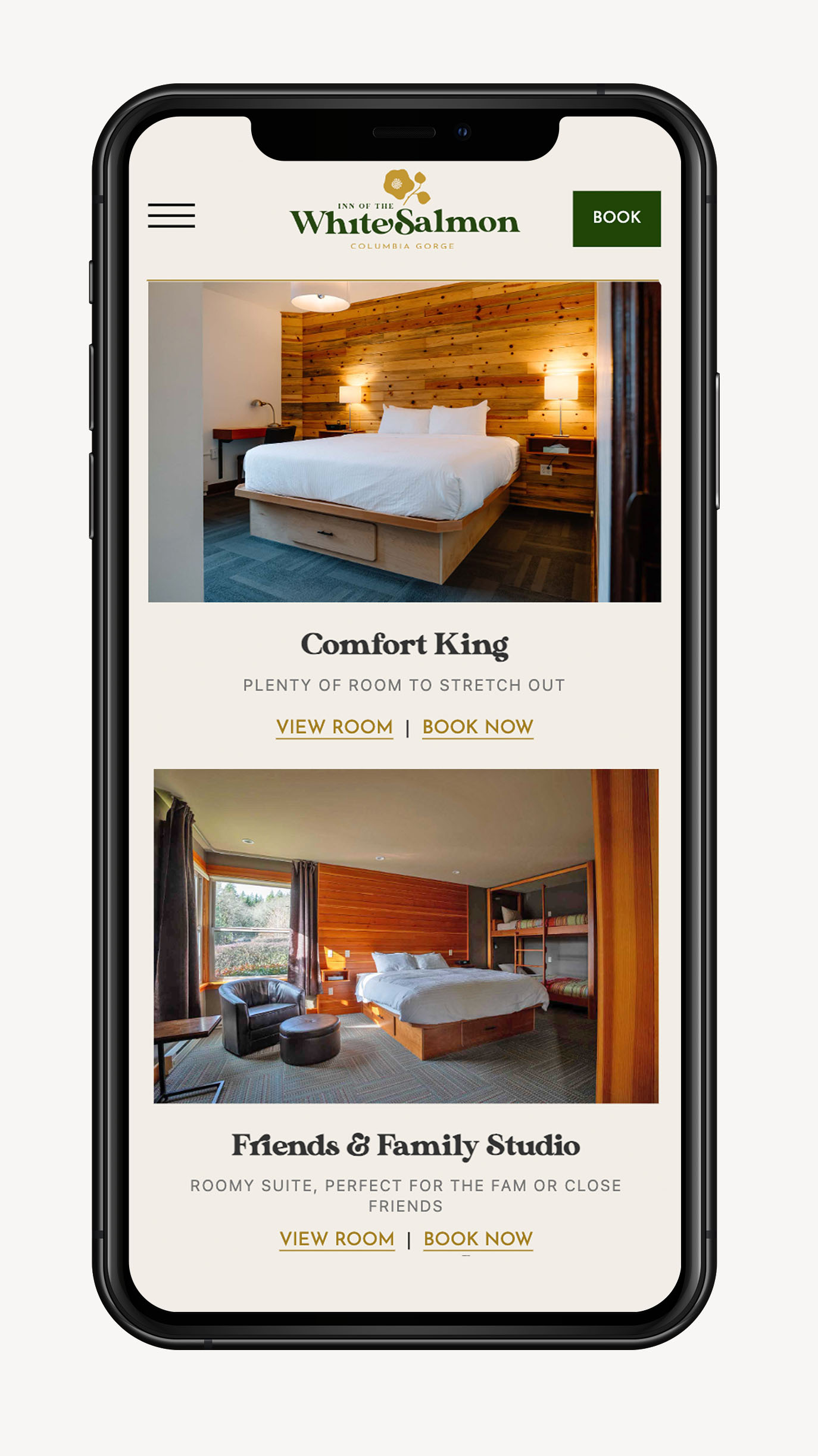 Mobile hotel web design rooms page