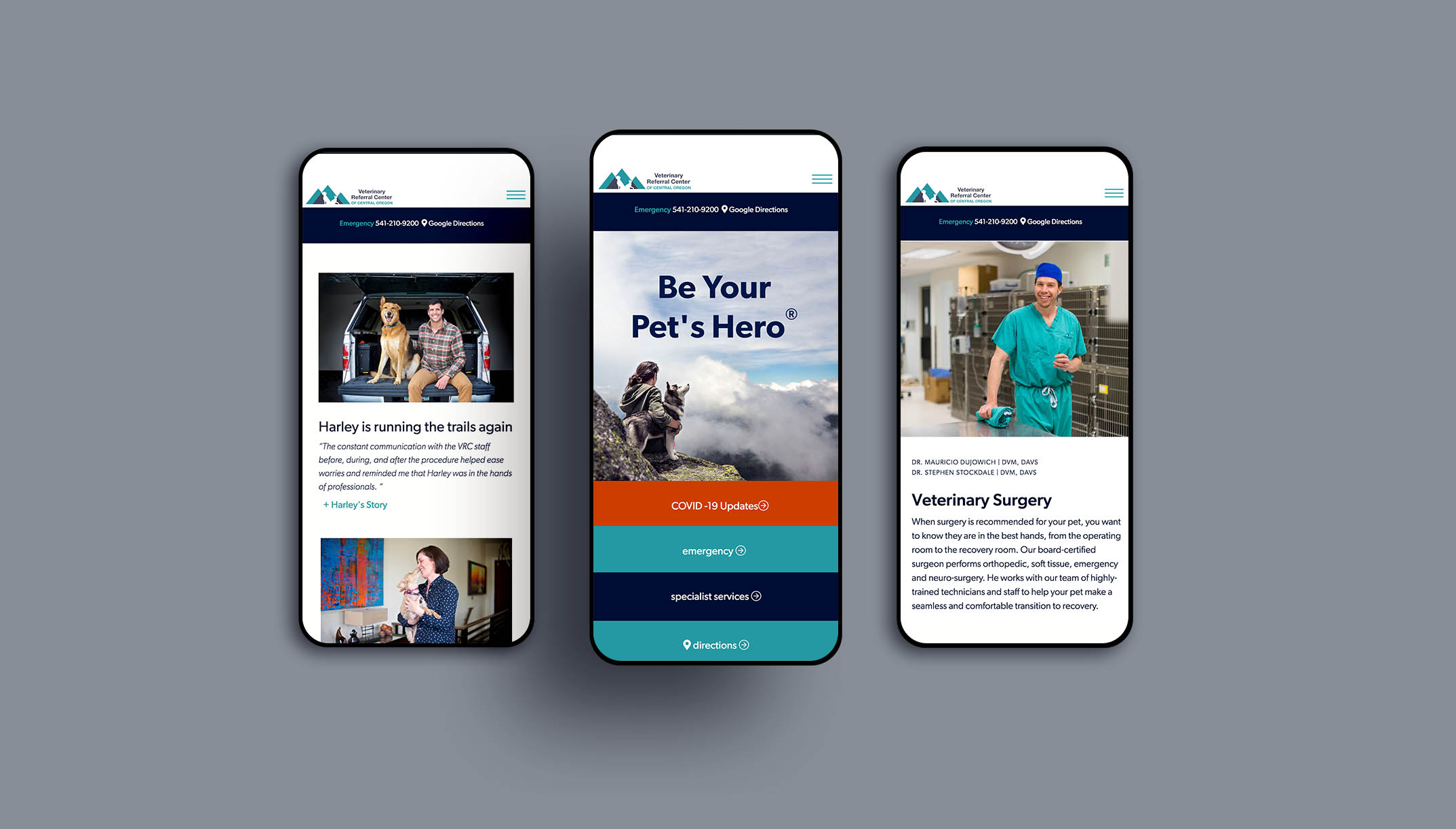 mobile web design for veterinary referral center of central oregon