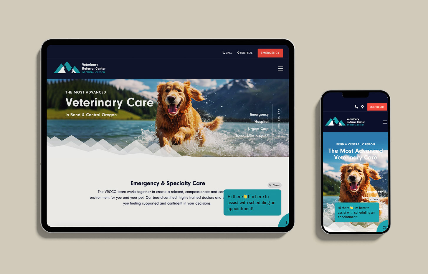 veterinary web design home page for vrcco in Bend