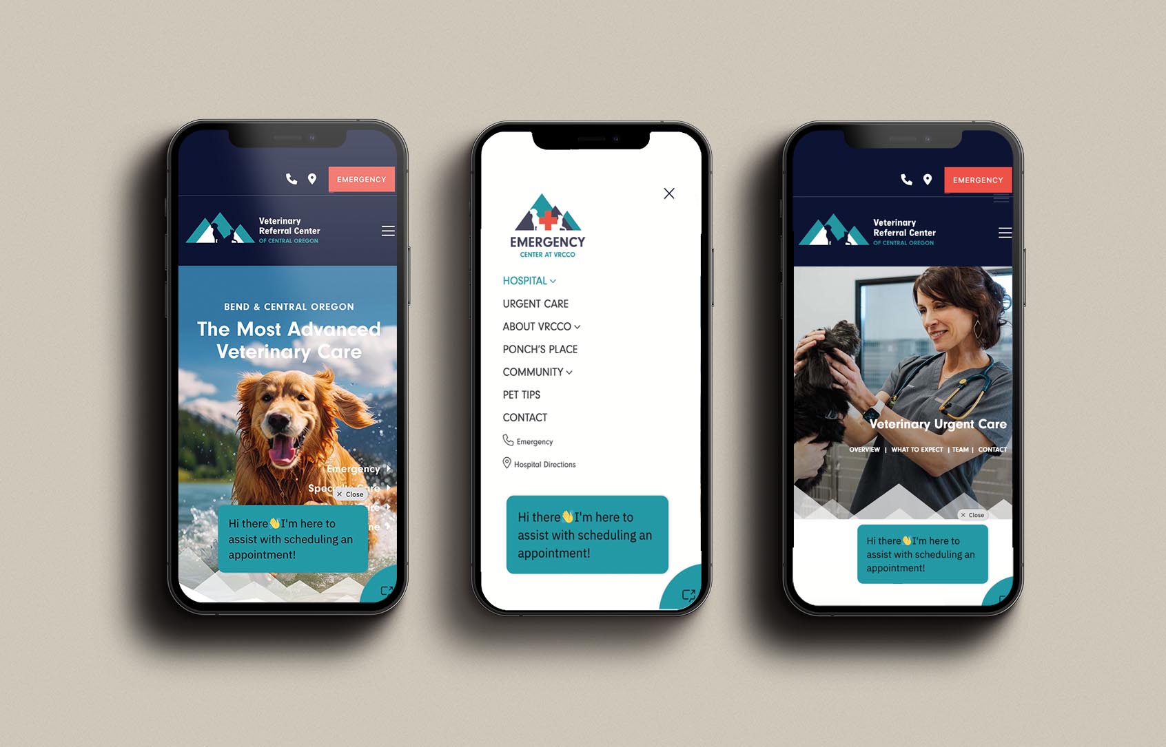 Veterinary web design mobile pages for VRCCO