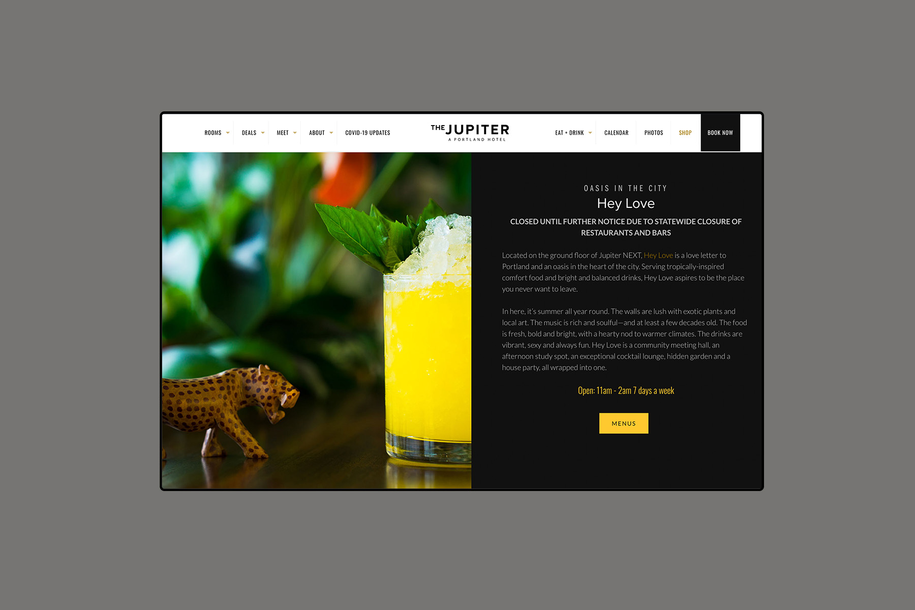 Web design for the jupiter hotel hey love page