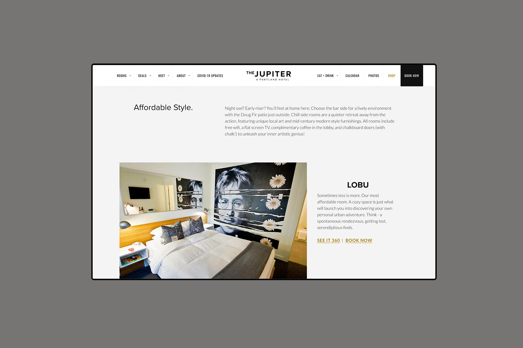 Web design for the jupiter hotel rooms page