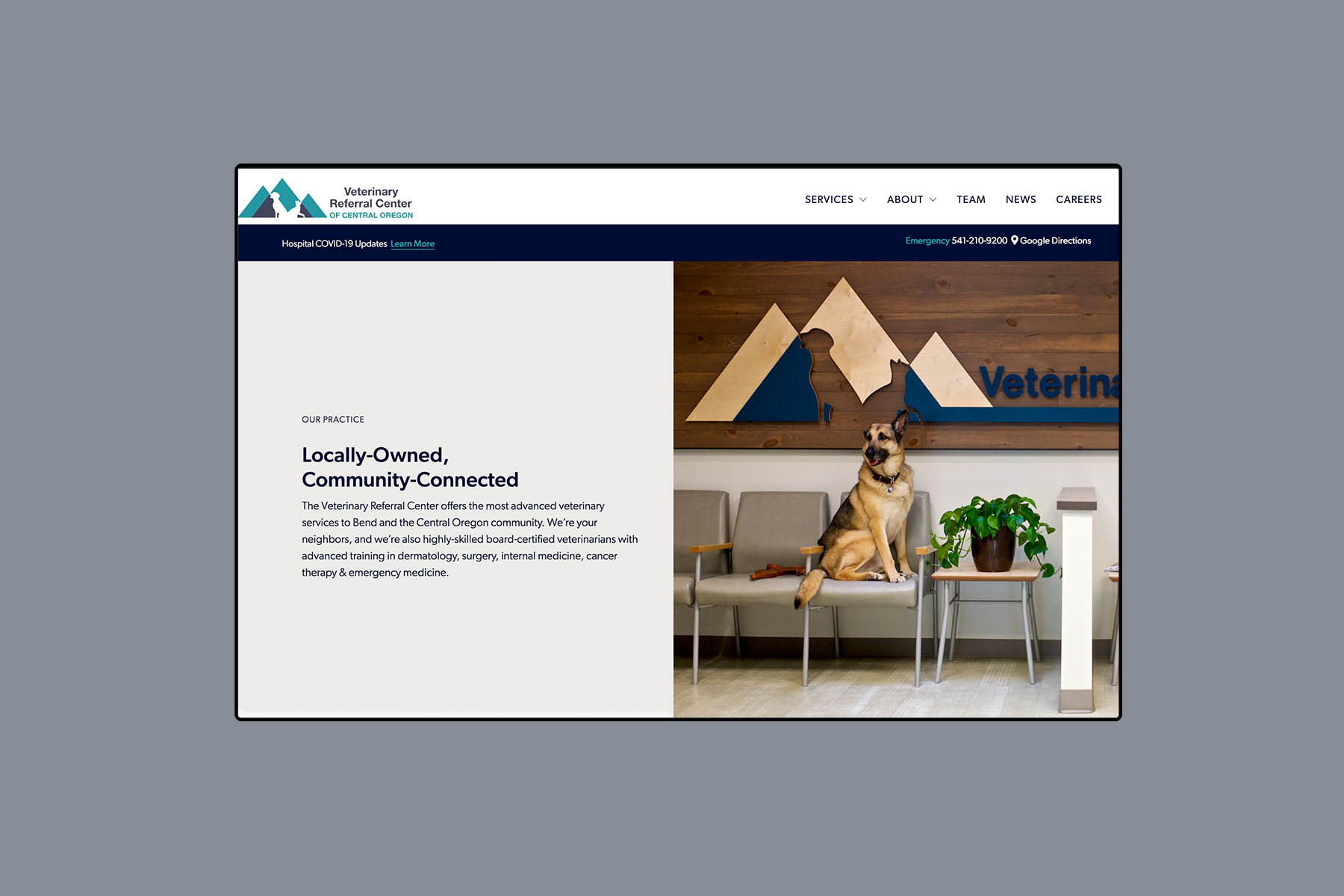 Web design for Veterinary Referral Center of Central Oregon about page