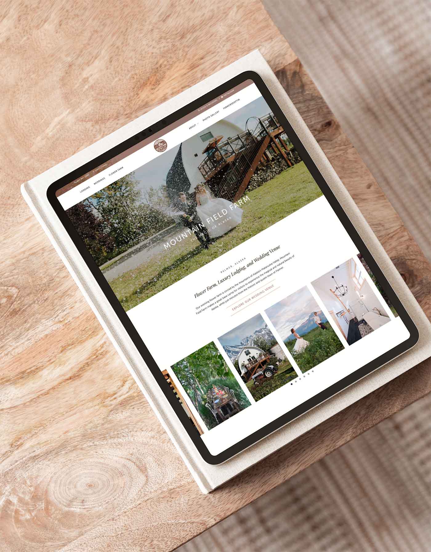 Wedding venue web design home page on the tablet